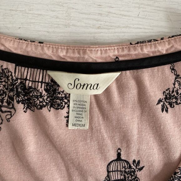 Soma Pink Birdcage Print 3/4 Sleeve Pajamas Nightgown Nightshirt Size Medium - Picture 10 of 10